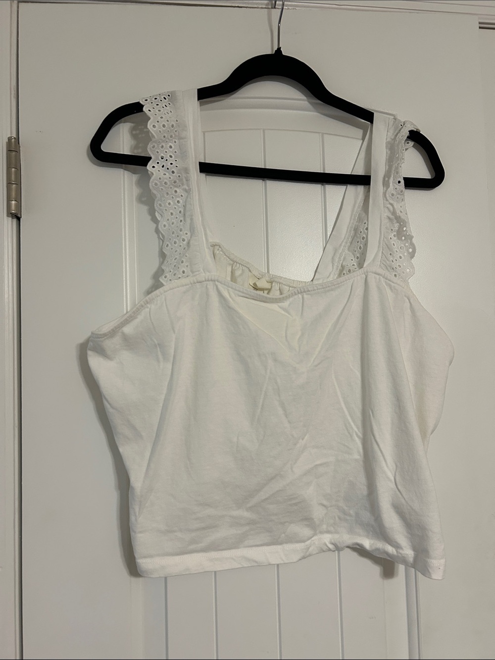 H&M White Eyelet Strap Cropped Tank